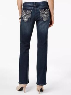 Earl Jeans Whipstitched Embellished Rhinestones Flap Pockets Dark Blue Size 20W